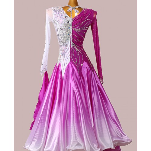 Custom size purple with white diamond competition ballroom dancing dresses for women girls waltz tango foxtrot rhythem long skirts ballroom dance gown for female